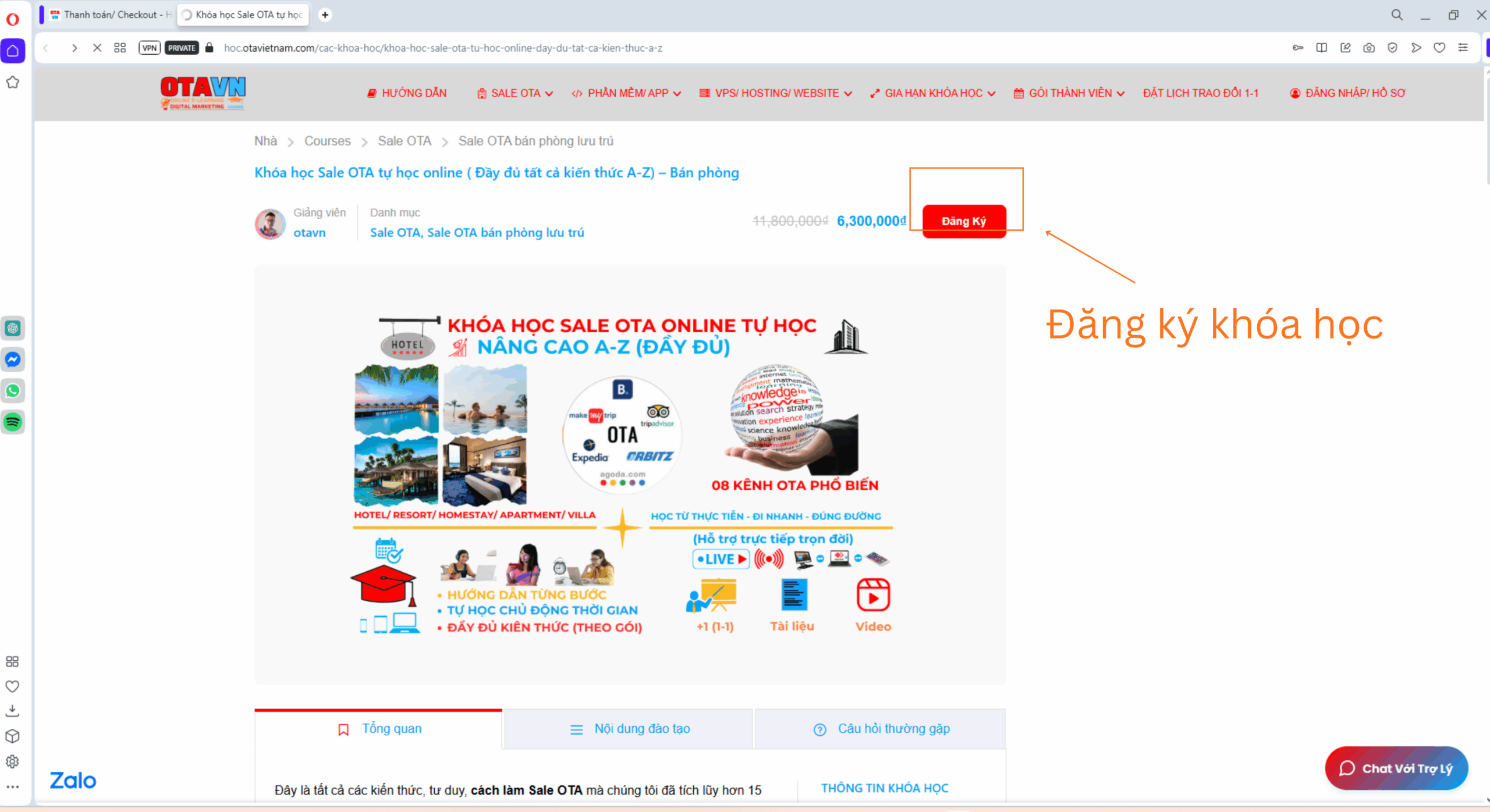 Hướng dẫn học tại trang học trực tuyến của #OTAVN - Nút đăng ký