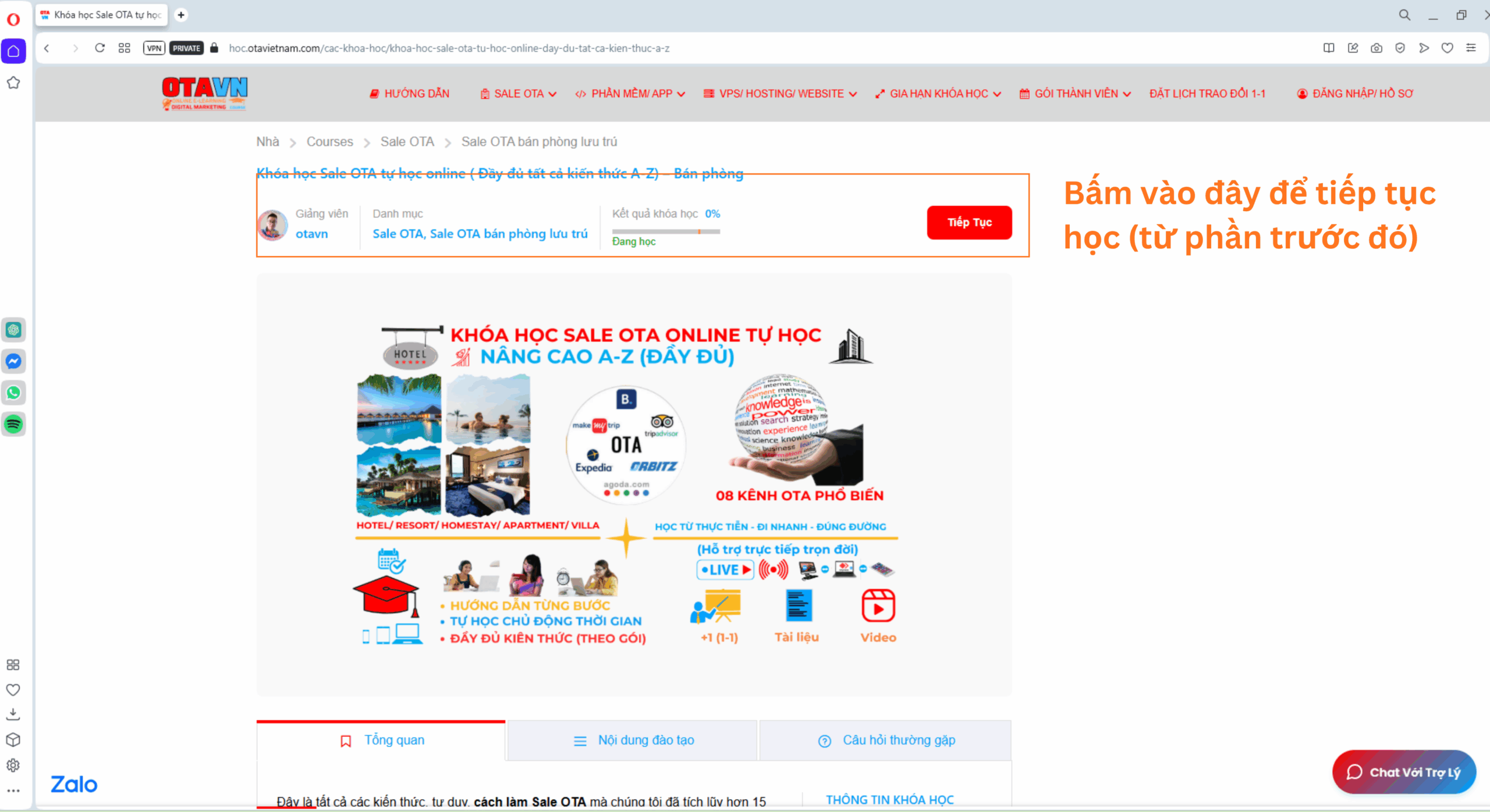 Hướng dẫn học tại trang học trực tuyến của #OTAVN - Tiếp tục bài học